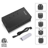 Travel Voltage Converter Adapter Power Step Down 220V to 110V Rated Current 7A with 3 Outlets and 4 Smart USB Charging Ports Powerjc Black
