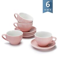 Sweese 403.108 Cappuccino Cup and Saucer Set, 6 Ounce Perfect for Specialty Coffee Drinks, Latte, Cafe Mocha and Tea, Pink