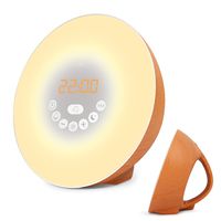 Sunrise Alarm Clock, Wake Up Light with 7 Colored Sunrise Simulation & Sleep Aid Feature, FM Radio, 6 Natural Sound and Snooze for Kids Adults Bedrooms (Brown-Wood)