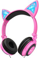 Esonstyle Kids headphones Over Ear with LED Glowing Cat Ears,Safe Wired Kids Headsets 85dB Volume Limited, Food Grade Silicone, 3.5mm Aux Jack, Cat-Inspired Pink Headphones for Girls Boys (black+pink)