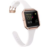 Amcute Compatibe for Fitbit Blaze Band Slim Narrow Thin Silicone Replacement Wristband with Metal Frame for Fitbit Blaze Bands Women Men Small Large (White&Rose Gold, Large)