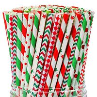 Christmas Paper Straws Bulk Biodegradable - Value Pack 100 Pcs Eco-frendly Straws Bulk for Party Supplies | Birthday | Wedding | Bridal | Baby Shower | DIY Idea (Red Christmas)