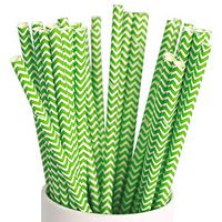 Webake Chevron Paper Straws Wave Patterned Drinking Straws, 100 Bulk 7.75 Inch Disposable Biodegradable Straws Restaurant Supplies Party Decorations, Christmas Green Striped