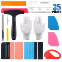 Glarks Car Window Tint Film Tool Kit, 35Pcs Vehicle Vinyl Wrap Tool Inluding Felt Squeegee with Spare Fabric Felts, Film Scrapers, Snitty Vinyl Cutter, Utility Knife, Carving Knife and Blades, Gloves