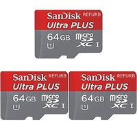 Sandisk Ultra Plus 64GB MicroSDXC UHS-I Card 100MB/s Class 10 3-Pack (Renewed)