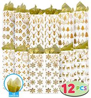 12 Pack Christmas Wine Bottle Bags Gold Foil with Tissue Paper and Name Tags 6 Christmas Print Designs for Winter Holiday Xmas Gift Party Favor Decoration, Liquor Lovers and Drinkers Gift Presents