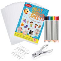 Auihiay 33 PCS Heat Shrink Plastic Sheet Kit Include 10 PCS Shrinky Art Paper, Hole Punch, Keychains, Pencils for Kids Creative Craft