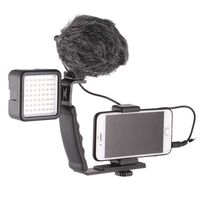 Runshuangyu Smartphone Video Rig Camera Cage Mount Holder Stabilizer with BOYA by-MM1 Shotgun Microphone Mic + 49 LED Light Kit for iPhone X/8/7 Plus/7,Samsung Filmmaking Photography
