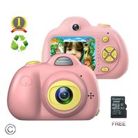 Kids Camera for Girls or Boys - Anti-Drop Kid Digital Camera with Soft Silicone Shell and 8 Mega Pixel Dual Lens 2.0 inch HD Screen with Mic, Great Gift for 4-8 Year Old Girls (32G TF Card includ)