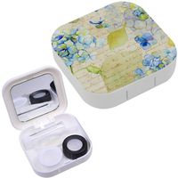 Portable Contact Lens Case Box Travel Kit Mirror + Bottle + Tweezers Container Holder [ Watercolor Blue Hydrangea ]