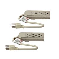 Uninex PS28U Compact Grounded 3-Outlet Power Strip, UL Listed, 1-Foot, 2-Pack