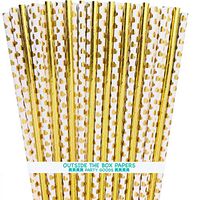 Gold Foil Heart and Solid Paper Straws Wedding Supply - 7.75 Inches - 100 Pack- Outside the Box Papers Brand
