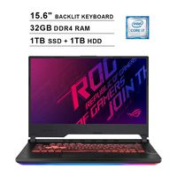 2020 Asus ROG Strix G 15.6 Inch 120Hz FHD 1080P Gaming Laptop (Intel 6-Core i7-9750H up to 4.5 GHz, GeForce GTX 1650 4GB, 32GB DDR4 RAM, 1TB SSD (Boot) + 1TB HDD, Backlit KB, WiFi, HDMI, Win 10)