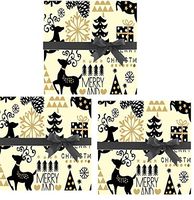 3pack Christmas Holiday Gift Wrap Wrapping Paper Collection (Gold Reindeer)