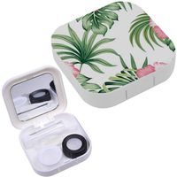 Portable Contact Lens Case Box Travel Kit Mirror + Bottle + Tweezers Container Holder [ Vintage Pink Hibiscus Floral ]