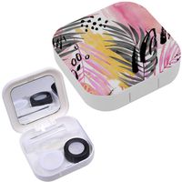 Portable Contact Lens Case Box Travel Kit Mirror + Bottle + Tweezers Container Holder [ Watercolor Tropical Leaves ]