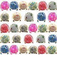 NHW 28PCS Brocade Bag Peony Flower Bag Drawstring Double Drawstring Jewelry Bracelet Bag Coin Bag(7 colors) (14)