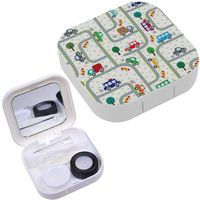 Portable Contact Lens Case Box Travel Kit Mirror + Bottle + Tweezers Container Holder [ Cars On Road ]