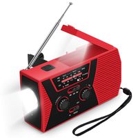 AIRSSON SOS 2000mAh Emergency Solar Hand Crank Portable Radio,NOAA Weather Radio for Household and Emergency with AM/FM,LED Flashlight,Reading Lamp,USB Charger,Battery Indicator (Red 1)