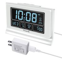 DreamSky Auto Set Digital Alarm Clock with USB Charging Port, 6.6 Inches Large Screen with Time/Date/Temperature Display, Full Range Brightness Dimmer, Auto DST Setting, Snooze. (White) (Renewed)