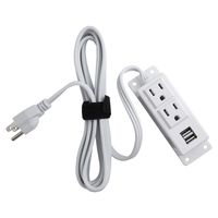 Power Strip with USB Wall Mount Power Socket Power Outlet with 2 Plug & 2 USB Ports & 6.5 ft Heavy Duty Extension Cord Mountable Under Desk, Table, Workbench, Nightstand, Dresser(White)