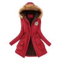 Seaintheson Womens Long Sleeve Faux Fur Collar Hooded Jacket Slim Zip Up Winter Warm Sweatshirt Outwear Coats Red