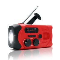 Emergency Weather Radio Hand Crank Solar Charge AM/FM/NOAA with Flashlight Cell Phone Charger SOS Alarm 2000mAh USB Power Bank Battery Portable Mini Design for Survival -Red