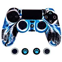 Taifond Anti-Slip Silicone Controller Cover Protective Skins for PS4/SLIM/PRO Controller with 4 Thumb Grip Caps (White&Blue)