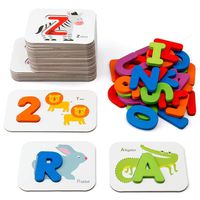 Coogam Numbers and Alphabets Flash Cards Set - ABC Wooden Letters and Numbers Animal Card Board Matching Puzzle Game Montessori Educational Toys Gift for Toddlers Age 3 Preschool and Up Years