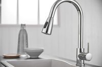 KEBAO Single Handle High Arc Brushed Nickel Pull out Kitchen Faucet,Single Level Kitchen Sink Faucets with Pull down Sprayer (Chrome)