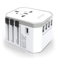 Universal Travel Adapter, Tesyker International Power Adapter Universal Adapter with High Speed 5.6A 4 USB Ports, 3.0A Type C AC Outlet Travel Plug Adapter for US UK EU AUS JPN Laptop Cellphone(White)