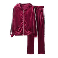 Wadonerful Loungewear Set Women Super Soft Velvet Long Sleeve Zip Sweatshirt Tops+Pants 2 Piece Tracksuit Home Clothes (XL, Wine Red)