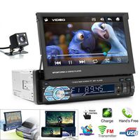 MASO Single Din Car Stereo MP5 Player 7 inch Retractable Touch Screen and Rear View Camera Support 1080P USB Port Bluetooth AUX FM/AM Radio