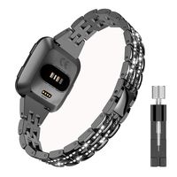 Glebo Slim Bling Bands Compatible with Fitbit Versa Bands for Women Men, Metal Fit Bit Versa Lite Band Versa Watch Band Wristband Strap Accessories Bracelet Bands for Fitbit Versa 2 Bands, Black