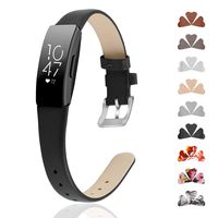 GVFM Band Compatible with Fitbit Inspire Bands/Inspire HR Band, Genuine Leather Slim Soft Strap Wristbands Accessories Replacement for Fitbit Inspire Fitness Tracker (L(6.7"-8.7"), Black)