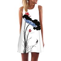 FAPIZI Women Dress ♥ Women Summer Sleeveless Beach Printed Short Mini Dress (M, White)