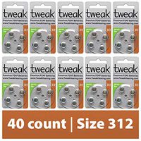 Tweak Hearing Premium Hearing Aid/PSAP Batteries | Size 312 for Tweak Focus+T and TweakConnect Hearing Amplifiers | 10 Packs of 4 (40 Batteries)