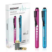 Pen Light, RISEMART Nurse Led Medical Penlight with Pupil Gauge for Nursing Students Doctors Red and Blue with Batteries