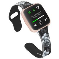 Slim Bands Compatible with Fitbit Versa 2 Women Small Large, Thin Pattern Flowers Leopard Silicone Writband for Fitbit Versa/Versa lite/Versa SE/Versa 2 (Large, Black^Gray Flower)