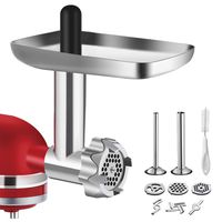 Metal Food Grinder Attachment for KitchenAid Stand Mixers, BQYPOWER Stainless Steel Meat Grinder Attachment Included 2 Sausage Stuffer Tubes, 3 Grinding Blades, 3 Grinding Plates