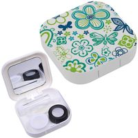 Portable Contact Lens Case Box Travel Kit Mirror + Bottle + Tweezers Container Holder [ Bright Cartoon Flowers ]
