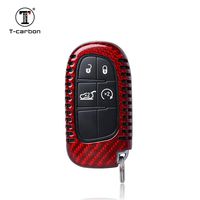 MissBlue Carbon Fiber Key Fob Cover for Jeep Cherokee Key Fob Remote Key, Fits Jeep Cherokee Smart Keyless Start Stop Engine Car Key, Light Weight Glossy Finish Key Fob Protection Case - Red
