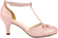 Chase & Chloe Kimmy-36 Women's Teardrop Cut Out T-Strap Mid Heel Dress Pumps (8 B(M) US, Rose Pink PU Low)