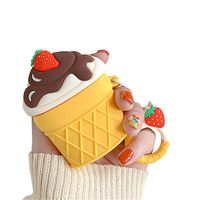 ICI-Rencontrer Super Creative 3D Summer Fresh Sweet Strawberry Chocolate Ice Cream Design Airpods Case Cute Airpods Accessories Soft Silicone Protective Case with Decoration White