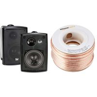 Dual Electronics LU43PB 4 inch 3-Way High Performance Indoor, Outdoor & Bookshelf Studio Monitor Speakers with Swivel Brackets & 100 Watts Peak Power & AmazonBasics 16-gauge Speaker Wire - 50 Feet