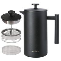 Secura French Press Coffee Maker, 304 Grade Stainless Steel Insulated Coffee Press with 2 Extra Screens, 34oz (1 Litre), Black