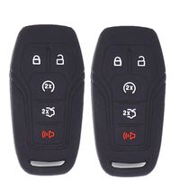 WFMJ 2Pcs Black Silicone Smart 5 Buttons Remote Key Case Chain Cover Bag for Ford Fusion Mustang F-150 F-450 Edge Explorer F-550
