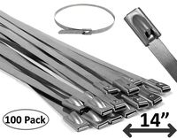 Electriduct 14" Stainless Steel Cable Ties Heavy Duty Metal Locking Zip Ties - 100 pieces