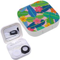 Portable Contact Lens Case Box Travel Kit Mirror + Bottle + Tweezers Container Holder [ Colorful Hibiscus Banana Leaf ]