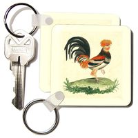 3dRose 1770 French Vintage Rooster Print - Key Chains, 2.25 x 4.5 inches, set of 2 (kc_62339_1)
